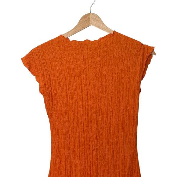Zara Orange Fitted Texture Midi Dress (S) - Picture 9 of 16